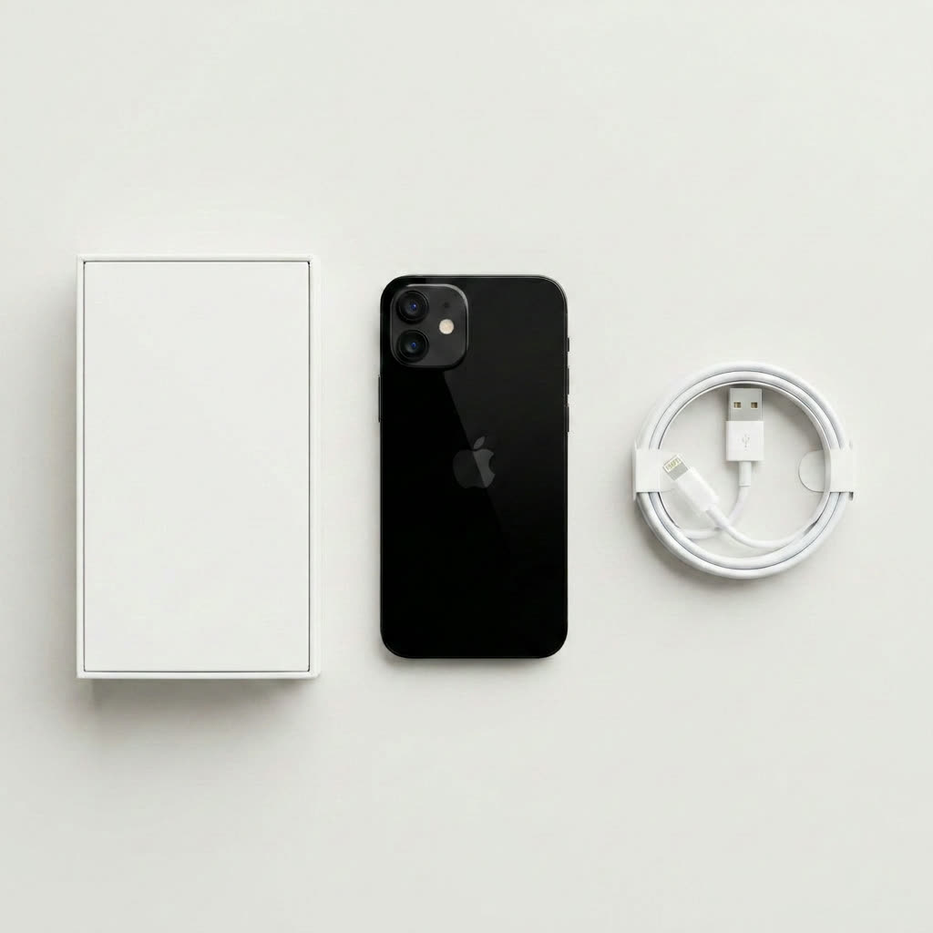 iPhone 13 avec sa boîte et son câble, prêt à expédier