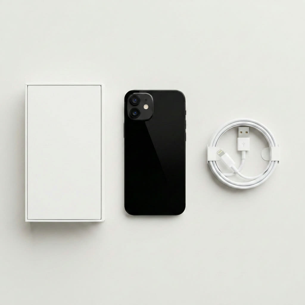 iPhone 14 avec sa boîte et son câble, prêt à expédier